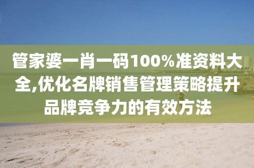 管家婆一肖一码100%准资料大全,优化名牌销售管理策略提升品牌竞争力的有效方法